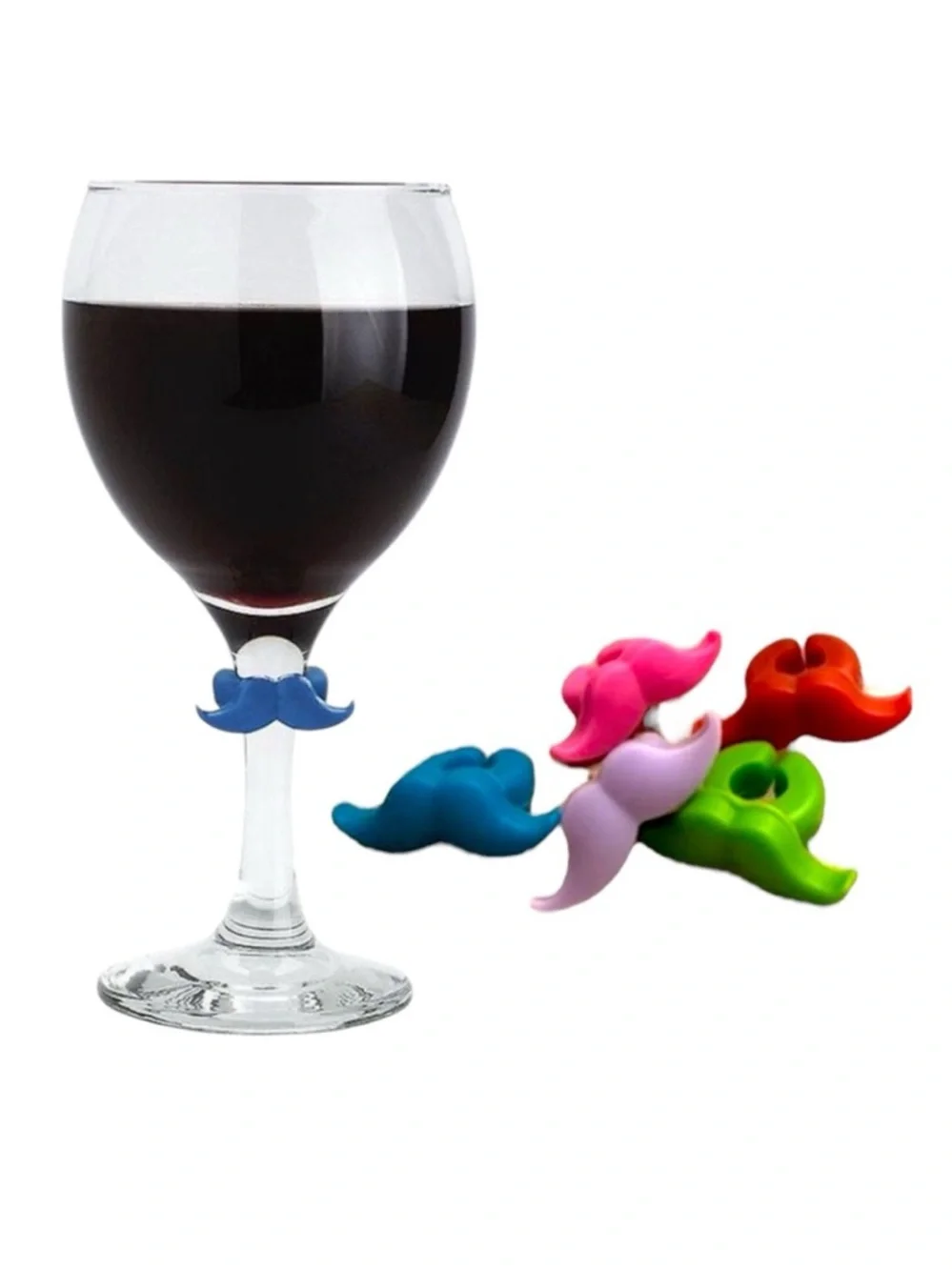 Joie 6 Piece Colorful Silicone Mustache Wine Glass Marker Set